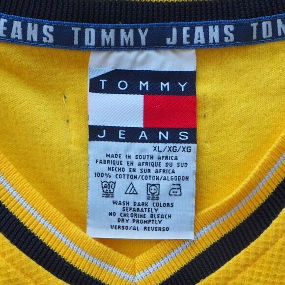 Tommy Hilfiger Vintage 2002 Waffle V-Neck Short Sleeve Shirt Yellow Men's XL - Picture 3 of 7